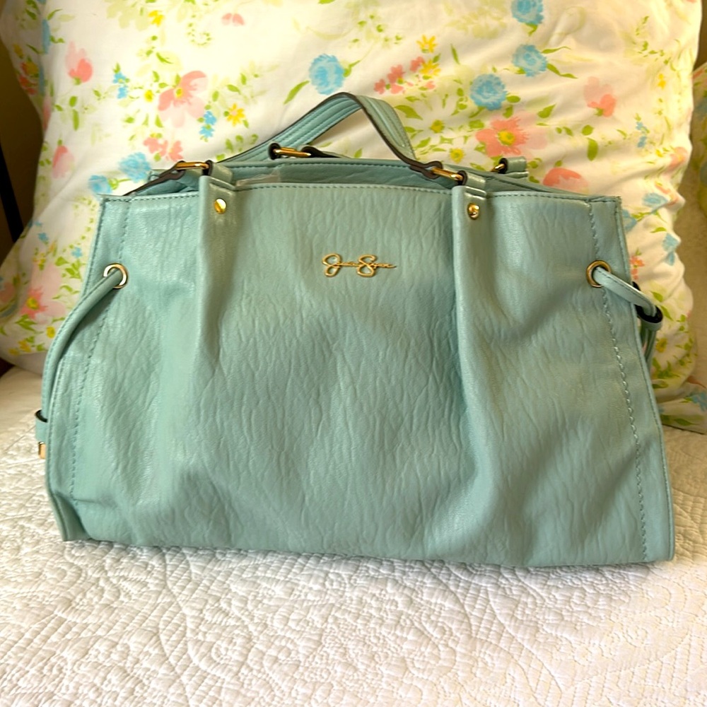 Jessica Simpson aqua teal double strap handbag with gold tone hardware. - Picture 2 of 14